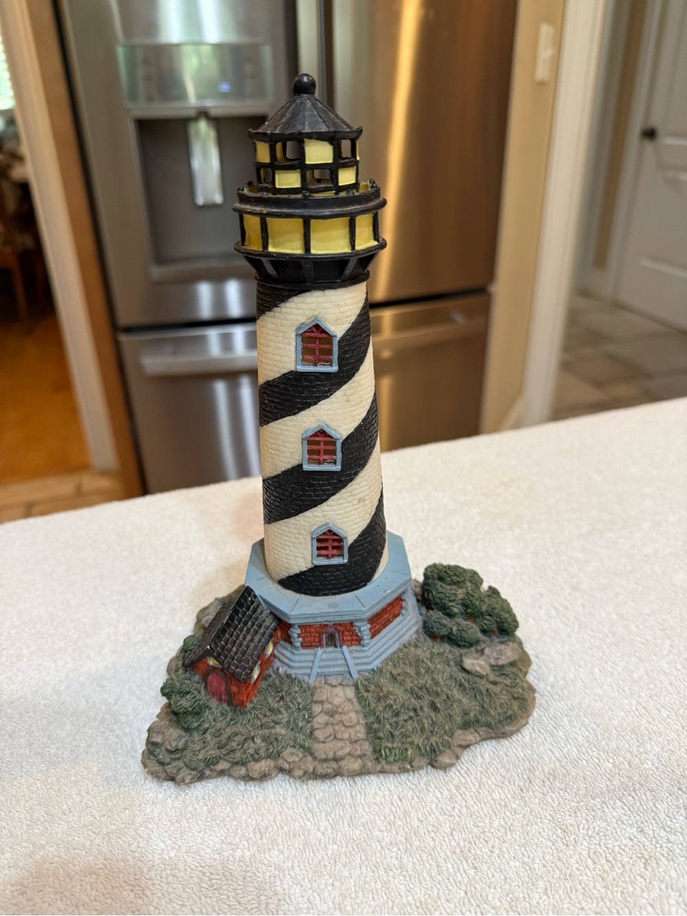 Striped Lighthouse Figurine - Black & Cream with Red Accents Read post